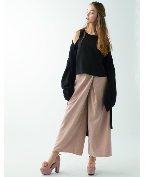 MICOAMERI（ミコアメリ）の「ラップワイドパンツ（その他パンツ・レディース・グレー/ピンク/ブラック・FREE）」の4枚目の写真