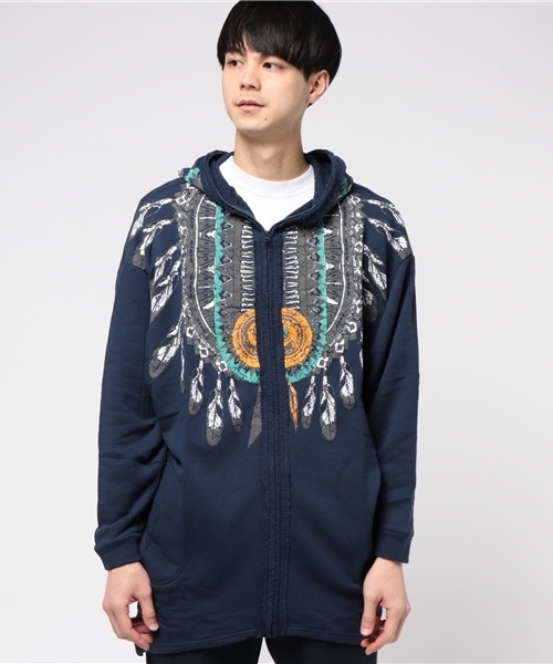 チャイハネ（チャイハネ）の「【チャイハネ】ネイティブ柄MEN'Sロングパーカー（パーカー・メンズ・ネイビー/ベージュ/グレー・FREE）」の4枚目の写真