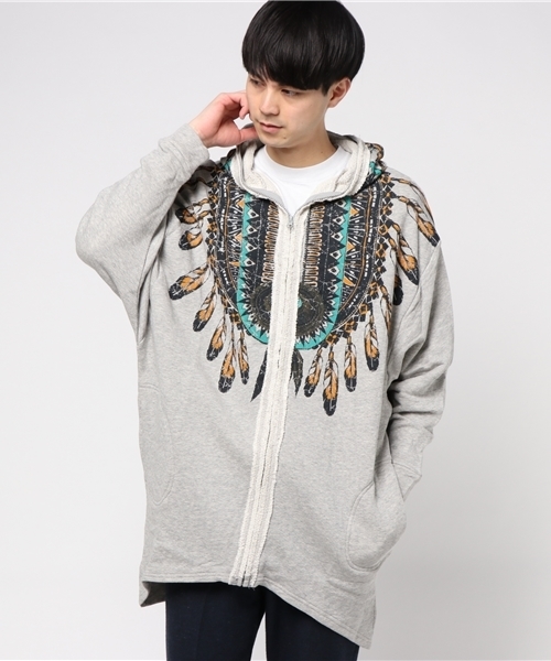 チャイハネ（チャイハネ）の「【チャイハネ】ネイティブ柄MEN'Sロングパーカー（パーカー・メンズ・ネイビー/ベージュ/グレー・FREE）」の19枚目の写真