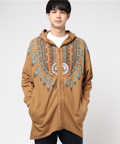 チャイハネ（チャイハネ）の「【チャイハネ】ネイティブ柄MEN'Sロングパーカー（パーカー・メンズ・ネイビー/ベージュ/グレー・FREE）」の13枚目の写真