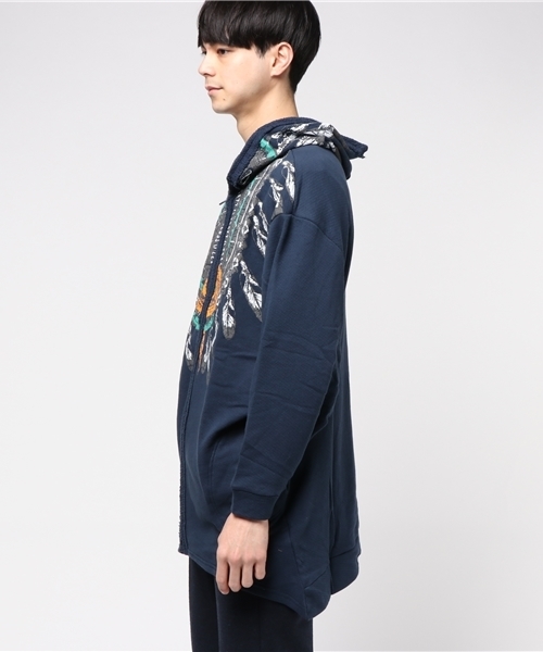 チャイハネ（チャイハネ）の「【チャイハネ】ネイティブ柄MEN'Sロングパーカー（パーカー・メンズ・ネイビー/ベージュ/グレー・FREE）」の5枚目の写真