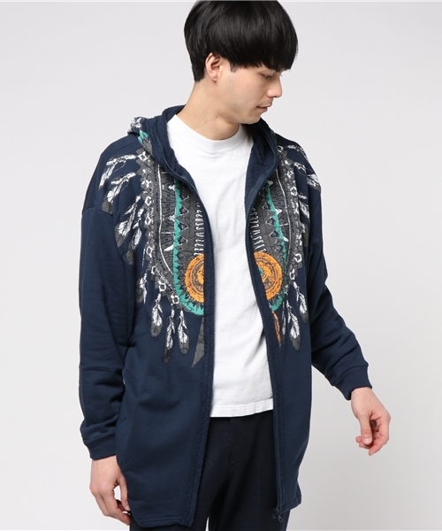 チャイハネ（チャイハネ）の「【チャイハネ】ネイティブ柄MEN'Sロングパーカー（パーカー・メンズ・ネイビー/ベージュ/グレー・FREE）」の7枚目の写真