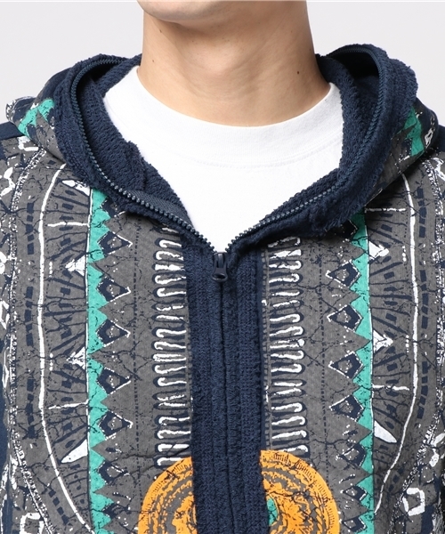 チャイハネ（チャイハネ）の「【チャイハネ】ネイティブ柄MEN'Sロングパーカー（パーカー・メンズ・ネイビー/ベージュ/グレー・FREE）」の8枚目の写真