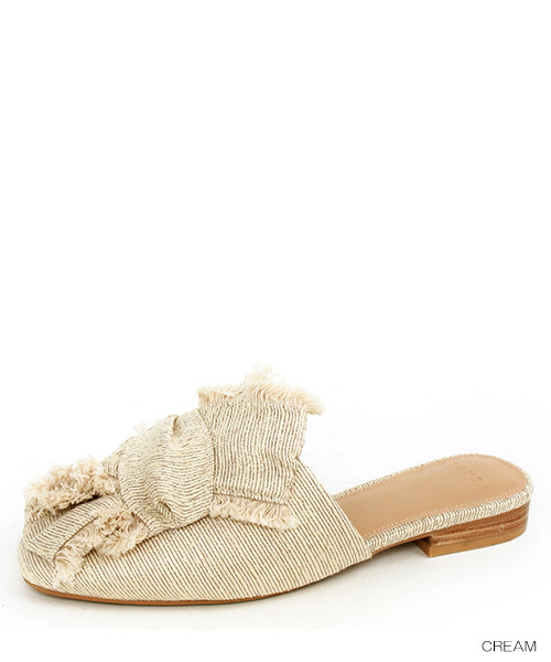 RANDA(ランダ)の「クロスリネンミュールフラッツ(パンプス・レディース・クリーム/その他/イエロー・LL/M/S/L)」の2枚目の写真