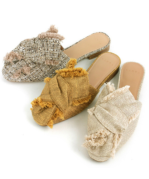 RANDA(ランダ)の「クロスリネンミュールフラッツ(パンプス・レディース・クリーム/その他/イエロー・LL/M/S/L)」の9枚目の写真