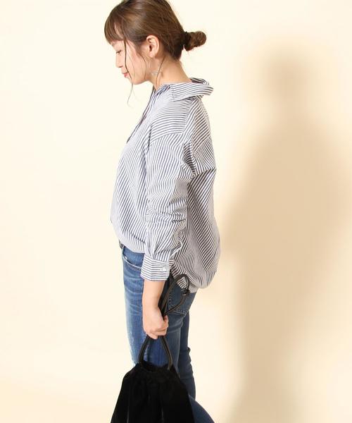 coen(コーエン)の「ストライプ2WAYカシュクールシャツ(シャツ/ブラウス・レディース・ベージュ/グリーン/ブルー・LARGE/MEDIUM)」の5枚目の写真