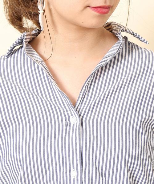 coen(コーエン)の「ストライプ2WAYカシュクールシャツ(シャツ/ブラウス・レディース・ベージュ/グリーン/ブルー・LARGE/MEDIUM)」の6枚目の写真