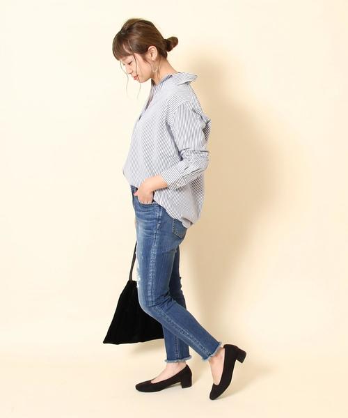coen(コーエン)の「ストライプ2WAYカシュクールシャツ(シャツ/ブラウス・レディース・ベージュ/グリーン/ブルー・LARGE/MEDIUM)」の8枚目の写真