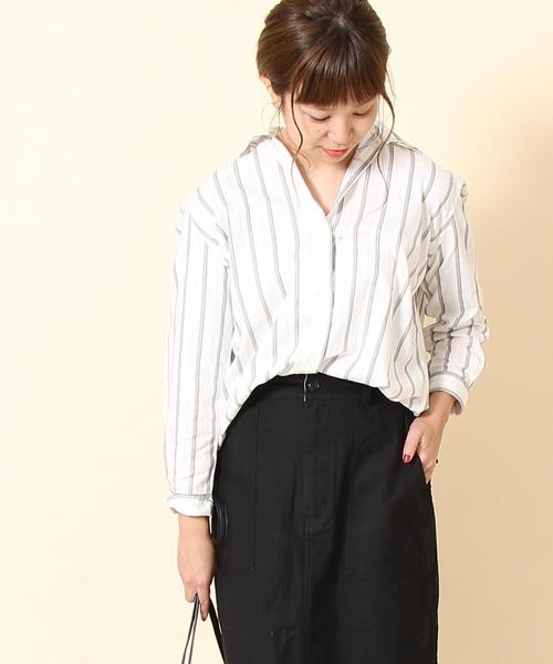 coen(コーエン)の「ストライプ2WAYカシュクールシャツ(シャツ/ブラウス・レディース・ベージュ/グリーン/ブルー・LARGE/MEDIUM)」の15枚目の写真