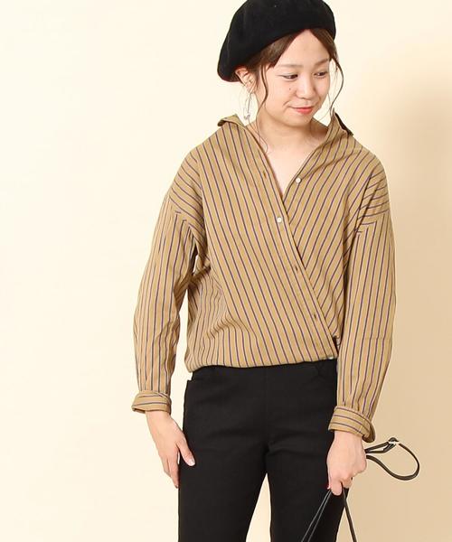 coen(コーエン)の「ストライプ2WAYカシュクールシャツ(シャツ/ブラウス・レディース・ベージュ/グリーン/ブルー・LARGE/MEDIUM)」の17枚目の写真
