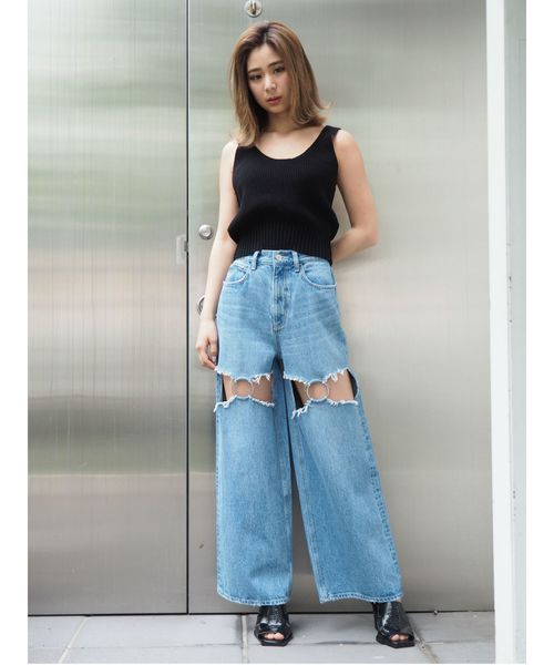 EVRIS（エヴリス）の「リングコネクトデザインデニムワイドパンツ