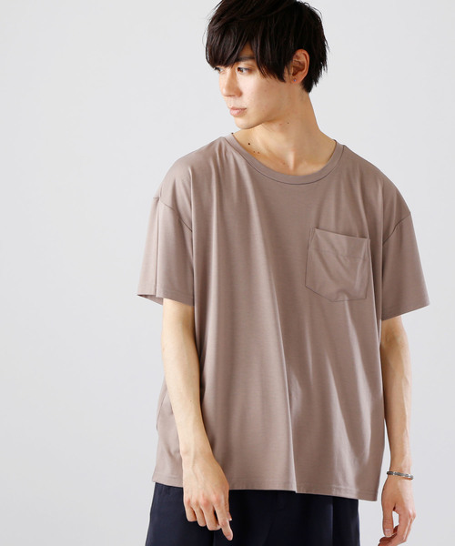 MONO-MART（モノマート）の「ビッグシルエットドロップショルダーカットソー ポケット BIG T（Tシャツ/カットソー・メンズ・ホワイト/ブラック/ベージュ/ネイビー/グレー/オリーブ/パープル系その他/チャコール・FREE）」の5枚目の写真