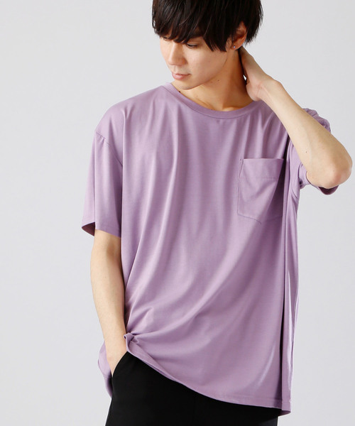 MONO-MART（モノマート）の「ビッグシルエットドロップショルダーカットソー ポケット BIG T（Tシャツ/カットソー・メンズ・ホワイト/ブラック/ベージュ/ネイビー/グレー/オリーブ/パープル系その他/チャコール・FREE）」の8枚目の写真