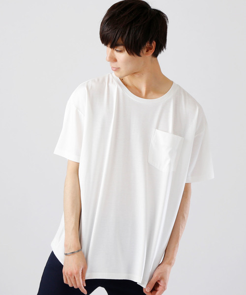 MONO-MART（モノマート）の「ビッグシルエットドロップショルダーカットソー ポケット BIG T（Tシャツ/カットソー・メンズ・ホワイト/ブラック/ベージュ/ネイビー/グレー/オリーブ/パープル系その他/チャコール・FREE）」の2枚目の写真