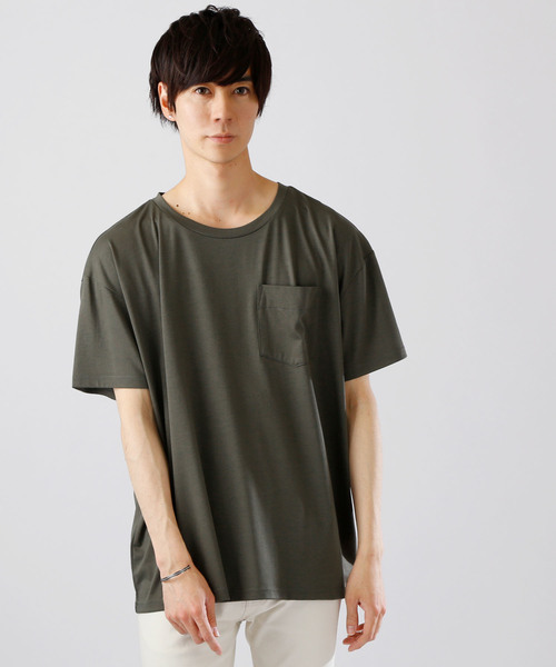 MONO-MART（モノマート）の「ビッグシルエットドロップショルダーカットソー ポケット BIG T（Tシャツ/カットソー・メンズ・ホワイト/ブラック/ベージュ/ネイビー/グレー/オリーブ/パープル系その他/チャコール・FREE）」の6枚目の写真