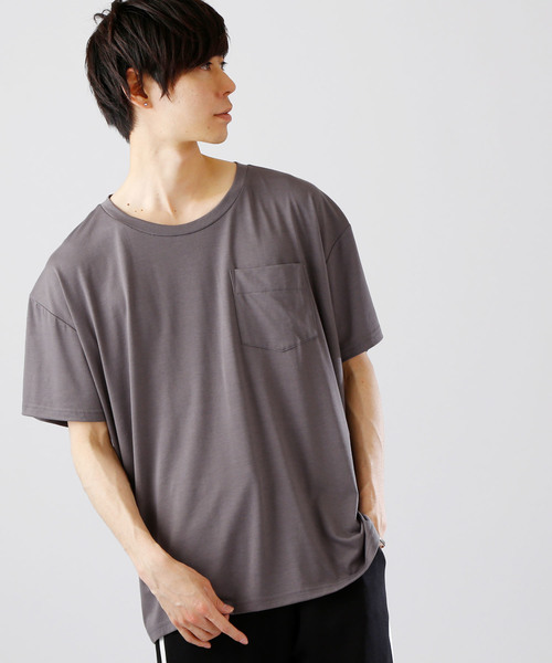 MONO-MART（モノマート）の「ビッグシルエットドロップショルダーカットソー ポケット BIG T（Tシャツ/カットソー・メンズ・ホワイト/ブラック/ベージュ/ネイビー/グレー/オリーブ/パープル系その他/チャコール・FREE）」の4枚目の写真