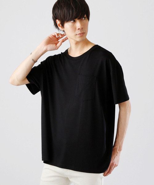 MONO-MART（モノマート）の「ビッグシルエットドロップショルダーカットソー ポケット BIG T（Tシャツ/カットソー・メンズ・ホワイト/ブラック/ベージュ/ネイビー/グレー/オリーブ/パープル系その他/チャコール・FREE）」の3枚目の写真