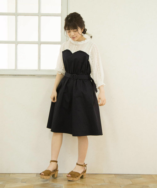 OLIVE des OLIVE（オリーブデオリーブ）の「[再入荷決定!] ストライプドッキングワンピース（ワンピース・レディース・ベージュ/イエロー/ブルー/ネイビー・FREE）」の3枚目の写真