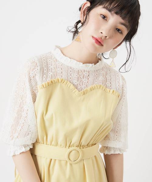 OLIVE des OLIVE（オリーブデオリーブ）の「[再入荷決定!] ストライプドッキングワンピース（ワンピース・レディース・ベージュ/イエロー/ブルー/ネイビー・FREE）」の4枚目の写真