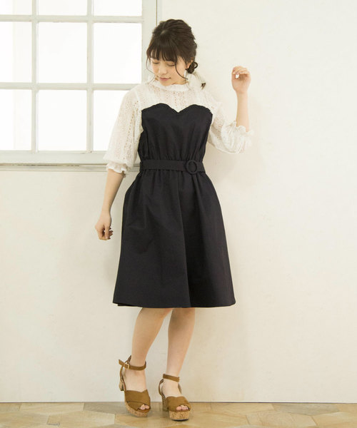 OLIVE des OLIVE（オリーブデオリーブ）の「[再入荷決定!] ストライプドッキングワンピース（ワンピース・レディース・ベージュ/イエロー/ブルー/ネイビー・FREE）」の5枚目の写真