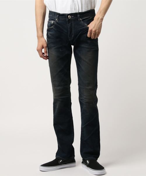 【セール】コーティング加工ストレートデニムパンツ(デニムパンツ)|FLAT LIFE(フラットライフ)