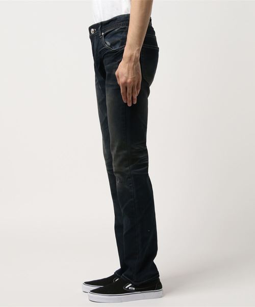 FLAT LIFE（フラットライフ）の「コーティング加工ストレートデニムパンツ（デニムパンツ・メンズ・ブラック/インディゴブルー・MEDIUM/LARGE/SMALL）」の3枚目の写真