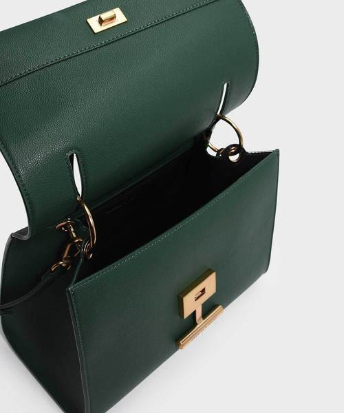 CHARLES & KEITH(チャールズ & キース)の「プッシュロックフロントフラップバッグ / PUSH-LOCK FRONT FLAP BAG(ハンドバッグ・レディース・ダークグリーン/マスタード/ピンク系その他/プラム・L)」の8枚目の写真