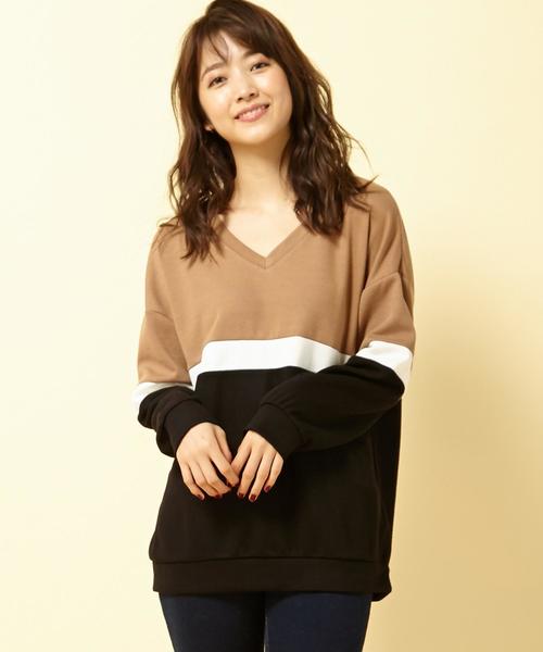 INGNI（イング）の「配色チュニック長袖／トップス（Tシャツ/カットソー・レディース・ベージュ/ブラウン/ターコイズブルー・M）」の2枚目の写真