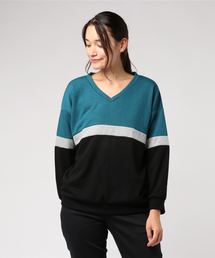 配色チュニック長袖／トップス