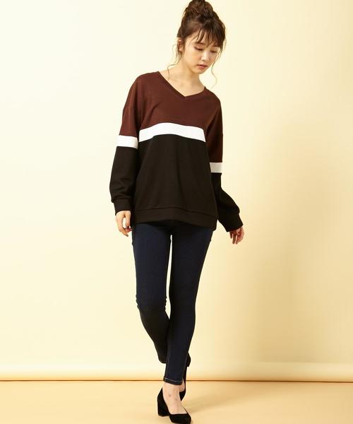 INGNI（イング）の「配色チュニック長袖／トップス（Tシャツ/カットソー・レディース・ベージュ/ブラウン/ターコイズブルー・M）」の9枚目の写真