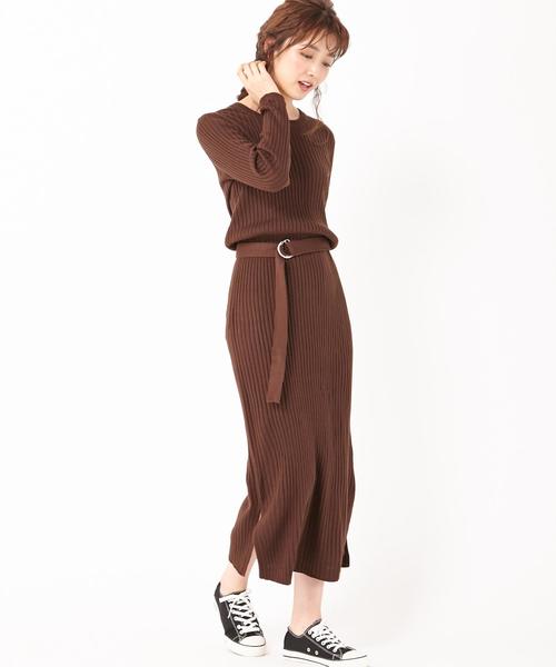 Ingni イング の ベルト付リブニットワンピース ワンピース Wear