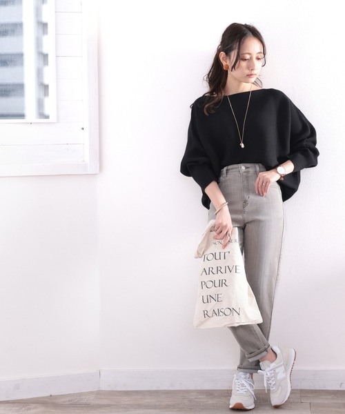 classicalelf（クラシカルエルフ）の「柔らか、綿100％。ドルマンスリーブボートネックニット（ニット/セーター・レディース・ブラック/アイボリー/杢グレー/チャコール/モカ/ベージュ・MEDIUM/L/XL/XXL/M/LARGE/X-LARGE/XX-LARGE）」の19枚目の写真