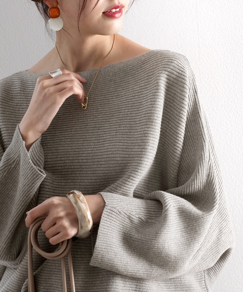 classicalelf（クラシカルエルフ）の「柔らか、綿100％。ドルマンスリーブボートネックニット（ニット/セーター・レディース・ブラック/アイボリー/杢グレー/チャコール/モカ/ベージュ・MEDIUM/L/XL/XXL/M/LARGE/X-LARGE/XX-LARGE）」の14枚目の写真