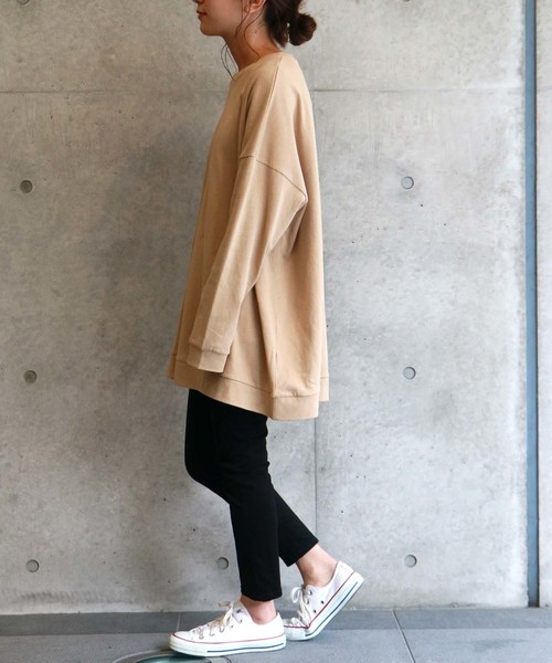 HER CLOSET(ハークローゼット)の「【HERCLOSET】コットンビッグシルエットロンT(Tシャツ/カットソー・レディース・チャコールグレー/ブラック/アイボリー/ベージュ/ブルー/ラベンダー/オフホワイト・M)」の2枚目の写真