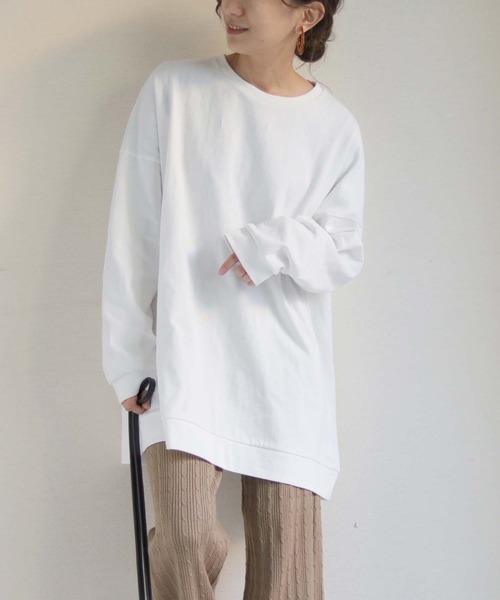 HER CLOSET(ハークローゼット)の「【HERCLOSET】コットンビッグシルエットロンT(Tシャツ/カットソー・レディース・チャコールグレー/ブラック/アイボリー/ベージュ/ブルー/ラベンダー/オフホワイト・M)」の1枚目の写真