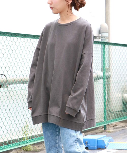 HER CLOSET(ハークローゼット)の「【HERCLOSET】コットンビッグシルエットロンT(Tシャツ/カットソー・レディース・チャコールグレー/ブラック/アイボリー/ベージュ/ブルー/ラベンダー/オフホワイト・M)」の5枚目の写真