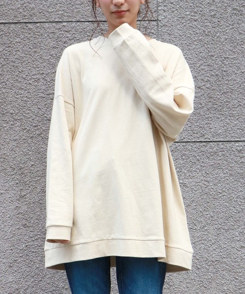 HER CLOSET(ハークローゼット)の「【HERCLOSET】コットンビッグシルエットロンT(Tシャツ/カットソー・レディース・チャコールグレー/ブラック/アイボリー/ベージュ/ブルー/ラベンダー/オフホワイト・M)」の3枚目の写真