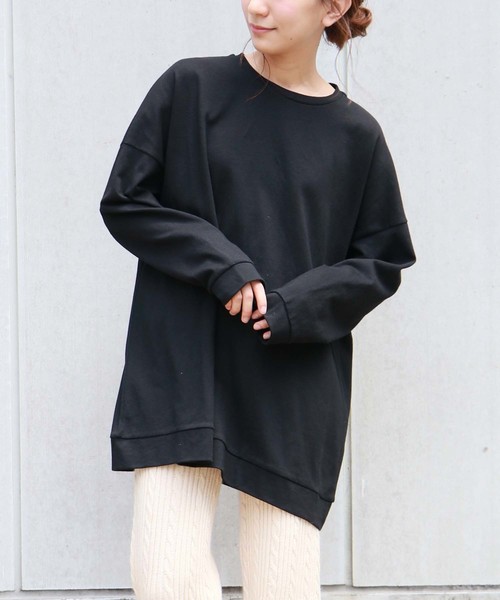 HER CLOSET(ハークローゼット)の「【HERCLOSET】コットンビッグシルエットロンT(Tシャツ/カットソー・レディース・チャコールグレー/ブラック/アイボリー/ベージュ/ブルー/ラベンダー/オフホワイト・M)」の4枚目の写真