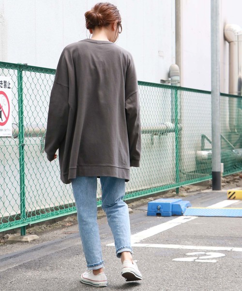 HER CLOSET(ハークローゼット)の「【HERCLOSET】コットンビッグシルエットロンT(Tシャツ/カットソー・レディース・チャコールグレー/ブラック/アイボリー/ベージュ/ブルー/ラベンダー/オフホワイト・M)」の9枚目の写真