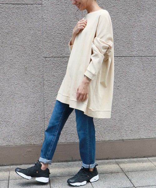 HER CLOSET(ハークローゼット)の「【HERCLOSET】コットンビッグシルエットロンT(Tシャツ/カットソー・レディース・チャコールグレー/ブラック/アイボリー/ベージュ/ブルー/ラベンダー/オフホワイト・M)」の16枚目の写真