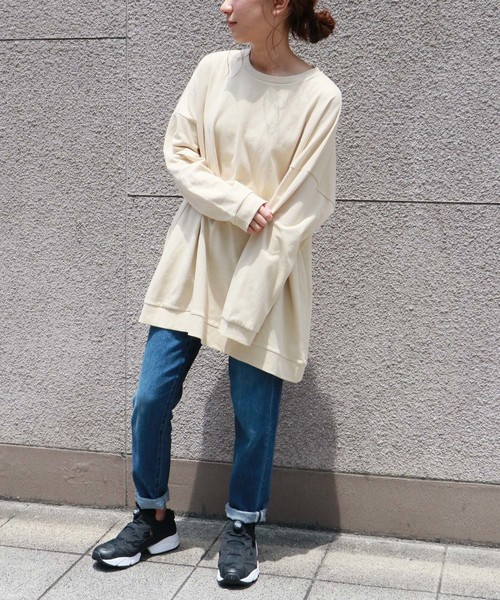 HER CLOSET(ハークローゼット)の「【HERCLOSET】コットンビッグシルエットロンT(Tシャツ/カットソー・レディース・チャコールグレー/ブラック/アイボリー/ベージュ/ブルー/ラベンダー/オフホワイト・M)」の17枚目の写真