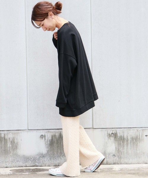 HER CLOSET(ハークローゼット)の「【HERCLOSET】コットンビッグシルエットロンT(Tシャツ/カットソー・レディース・チャコールグレー/ブラック/アイボリー/ベージュ/ブルー/ラベンダー/オフホワイト・M)」の19枚目の写真