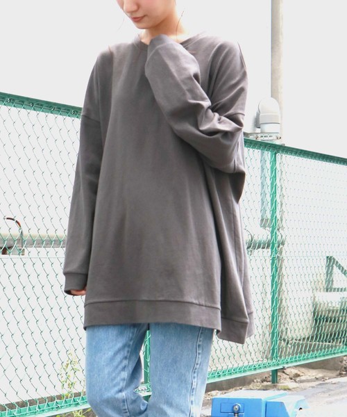 HER CLOSET(ハークローゼット)の「【HERCLOSET】コットンビッグシルエットロンT(Tシャツ/カットソー・レディース・チャコールグレー/ブラック/アイボリー/ベージュ/ブルー/ラベンダー/オフホワイト・M)」の20枚目の写真