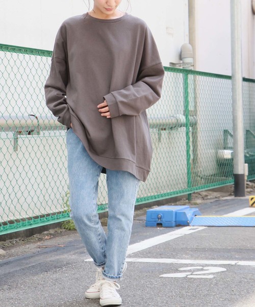 HER CLOSET(ハークローゼット)の「【HERCLOSET】コットンビッグシルエットロンT(Tシャツ/カットソー・レディース・チャコールグレー/ブラック/アイボリー/ベージュ/ブルー/ラベンダー/オフホワイト・M)」の21枚目の写真