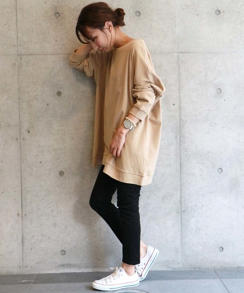 HER CLOSET(ハークローゼット)の「【HERCLOSET】コットンビッグシルエットロンT(Tシャツ/カットソー・レディース・チャコールグレー/ブラック/アイボリー/ベージュ/ブルー/ラベンダー/オフホワイト・M)」の22枚目の写真