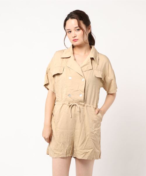 KOBE LETTUCE(コウベレタス)の「シャツデザインショートサロペット(サロペット/オーバーオール・レディース・ベージュ/ライトカーキ/ブラック・FREE)」の9枚目の写真
