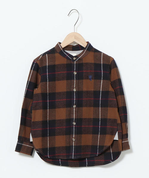 coen（コーエン）の「【coen キッズ / ジュニア】インディアンコットンネルバンドカラーシャツ（ネルシャツ・チェックシャツ）（シャツ/ブラウス・キッズ・ベージュ/ネイビー・110/130/100/120/150/140）」の3枚目の写真