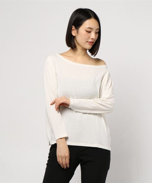 KOBE LETTUCE（コウベレタス）の「ワンショルダー⇔ボートネック2wayロンT（Tシャツ/カットソー・レディース・ブラック/ホワイト系その他/レンガ・FREE）」の9枚目の写真