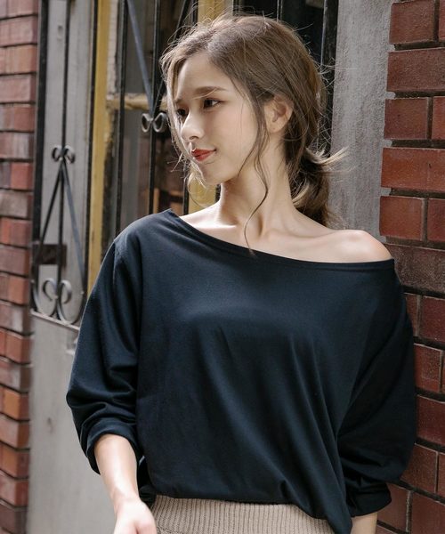 KOBE LETTUCE（コウベレタス）の「ワンショルダー⇔ボートネック2wayロンT（Tシャツ/カットソー・レディース・ブラック/ホワイト系その他/レンガ・FREE）」の5枚目の写真