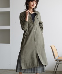 綿麻レーヨン ロングシャツワンピース